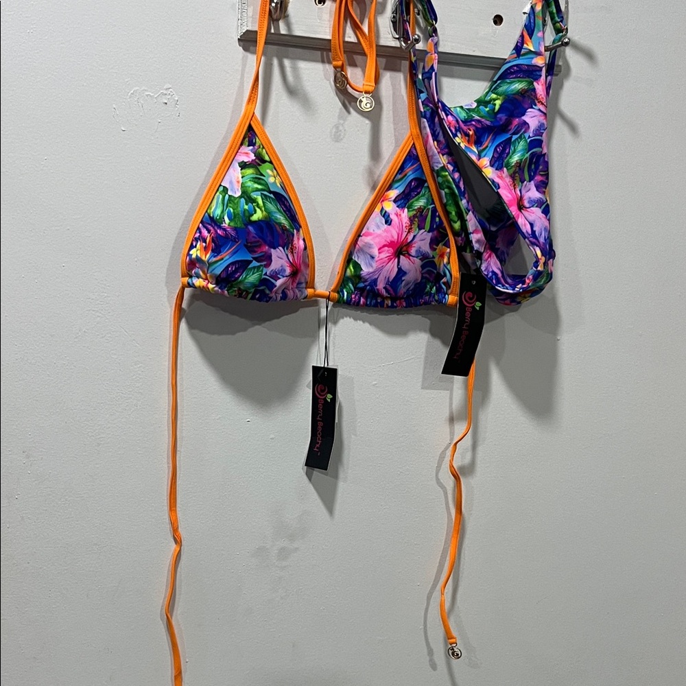 Floral Bikini Set with Orange Accents